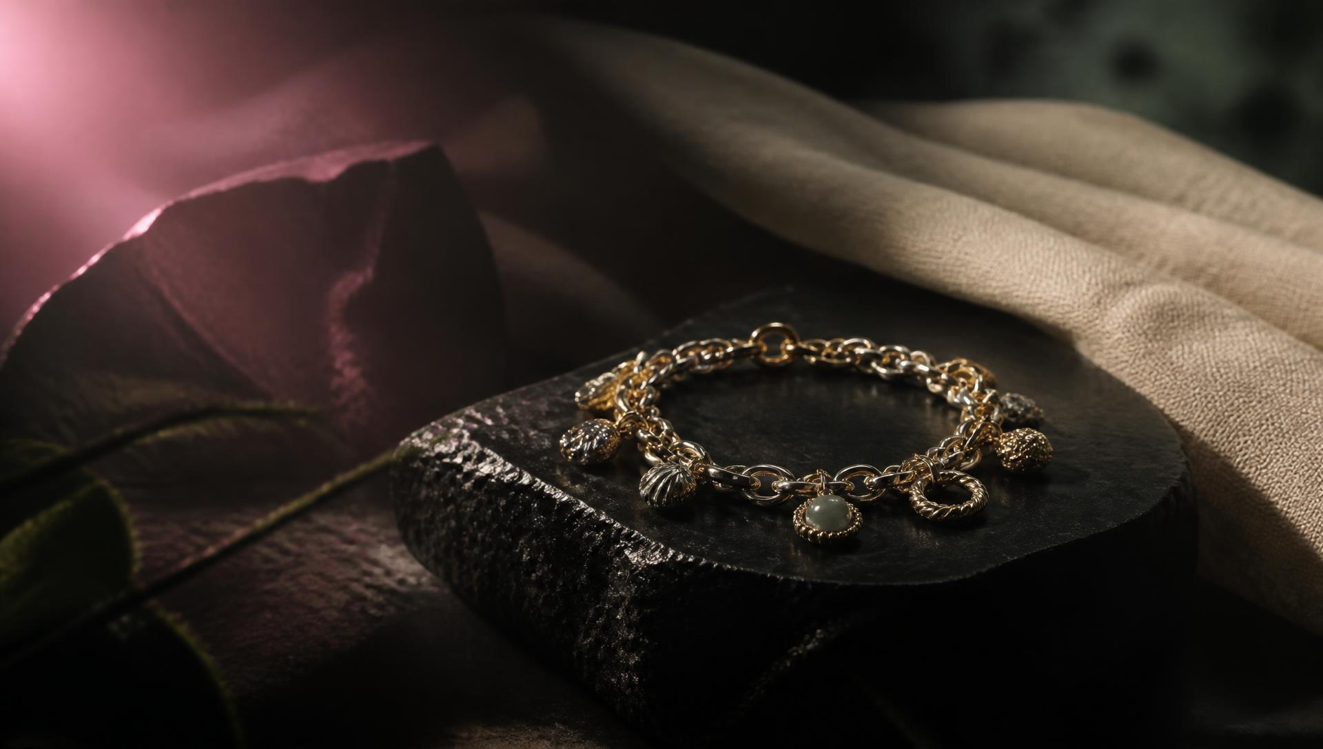 A hand-finished CHARBZ charm bracelet in rose light